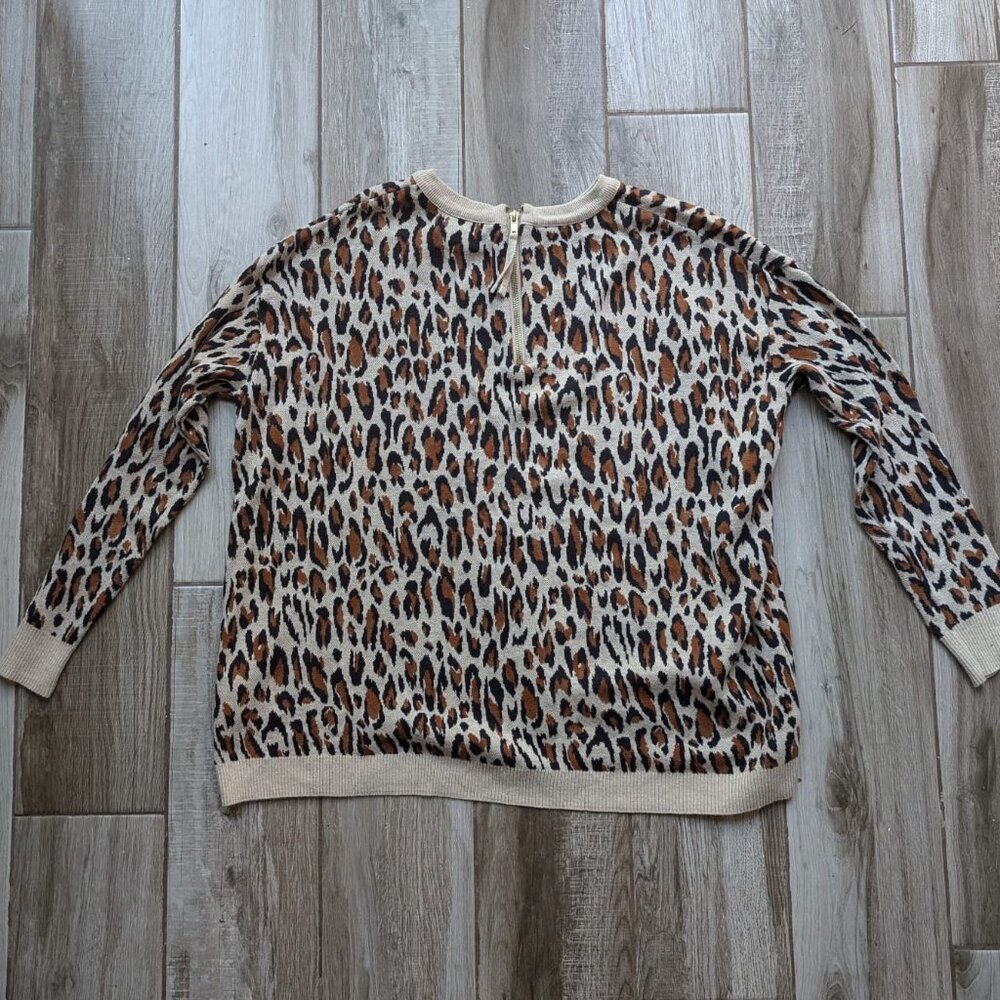 H&M Women’s Leopard Print Sweater Medium 100% Cotton Long Sleeve Knit Top